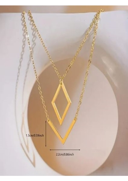 2 Parça Şık V Şekilli Kolye-Kc Altın Kaplama modelleri