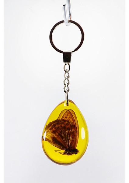 Kehribar Rengi Damla Gerçek Kelebek Fosili Anahtarlık, Kelebekli Hediyelik Anahtarlık fiyatları