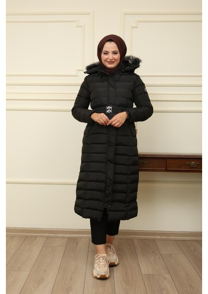 Kadın Yeni Sezon Memori Kumaş Kemerli Kapşonlu Su Geçirmez Şişme Mont