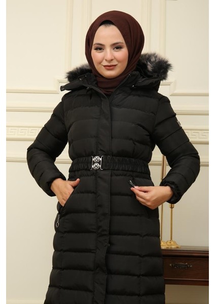 Kadın Yeni Sezon Memori Kumaş Kemerli Kapşonlu Su Geçirmez Şişme Mont fiyatları