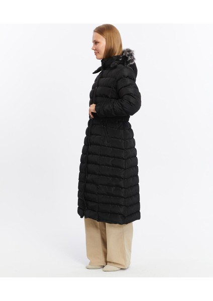 Kadın Yeni Sezon Memori Kumaş Kemerli Kapşonlu Su Geçirmez Şişme Mont fırsatları