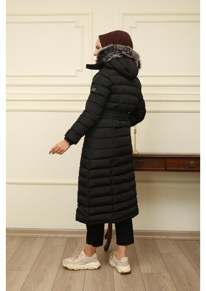 Kadın Yeni Sezon Memori Kumaş Kemerli Kapşonlu Su Geçirmez Şişme Mont indirimleri