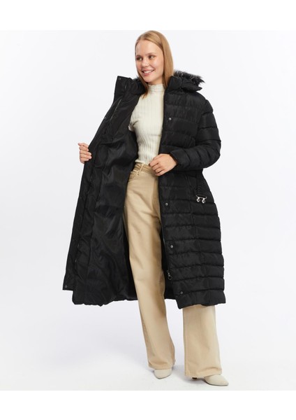 Kadın Yeni Sezon Memori Kumaş Kemerli Kapşonlu Su Geçirmez Şişme Mont