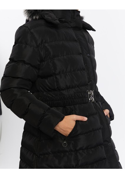 Kadın Yeni Sezon Memori Kumaş Kemerli Kapşonlu Su Geçirmez Şişme Mont