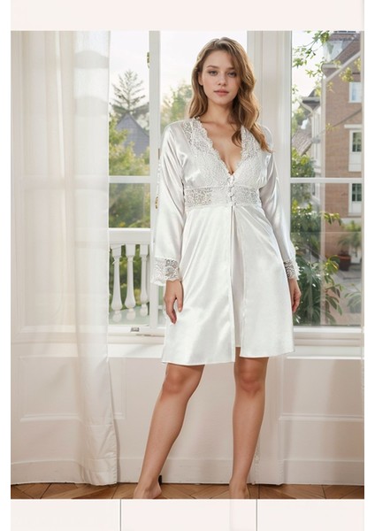 6 Parça Hediyelik & Çeyizlik Pijama Takımı Gecelik Sabahlık Kutulu Saten Set LA.L01.I1.SS007