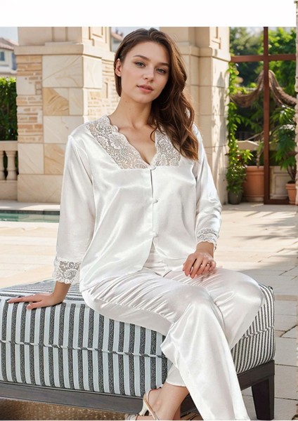 6 Parça Hediyelik & Çeyizlik Pijama Takımı Gecelik Sabahlık Kutulu Saten Set LA.L01.I1.SS007 fırsatları