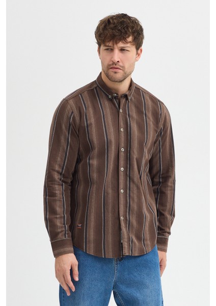 Erkek Dikine Çizgili Button Down Yaka Melanj Kışlık Pamuk Gömlek fiyatları
