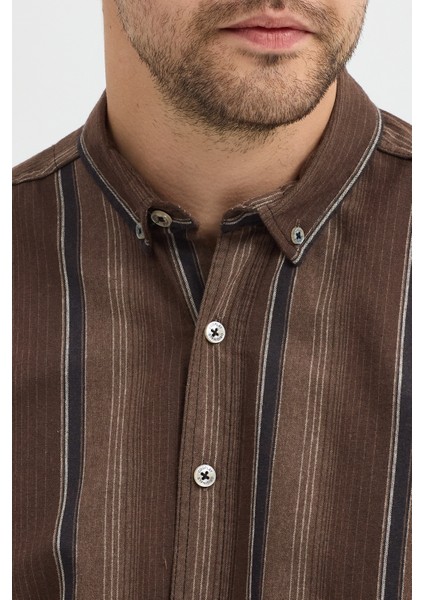 Erkek Dikine Çizgili Button Down Yaka Melanj Kışlık Pamuk Gömlek fırsatları