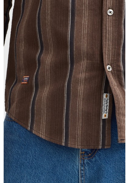 Erkek Dikine Çizgili Button Down Yaka Melanj Kışlık Pamuk Gömlek indirimleri