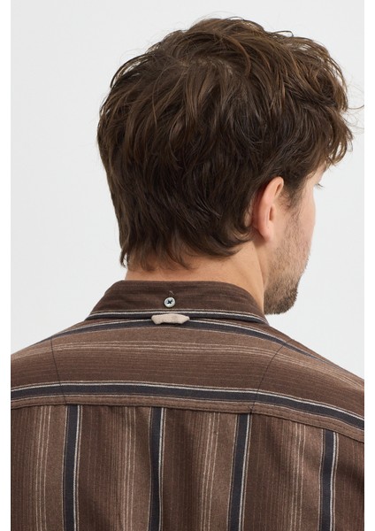 Erkek Dikine Çizgili Button Down Yaka Melanj Kışlık Pamuk Gömlek