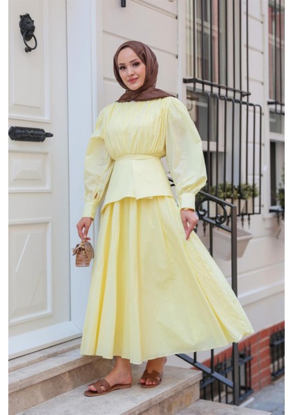 5122 Seyyar Kuşaklı Vual Kraşlı Elbise