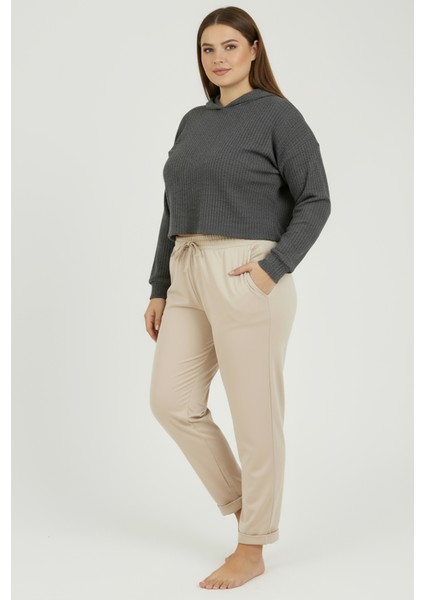 Duble Paça Büyük Beden Eşofman Altı Bej 2020 fiyatları