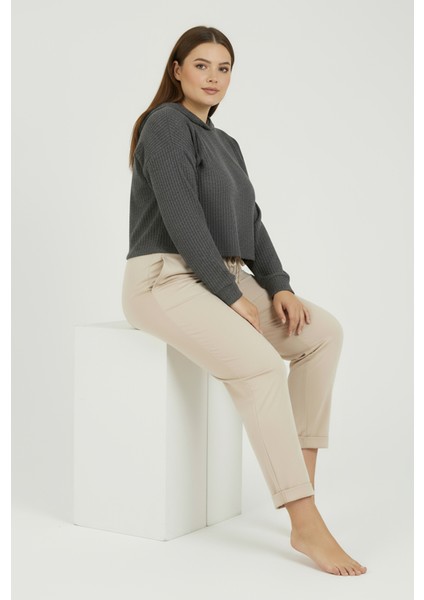 Duble Paça Büyük Beden Eşofman Altı Bej 2020 modelleri