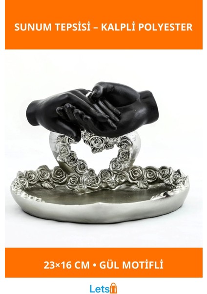 Özel Tasarım Kalpli Polyester Şık Sunum Tepsisi 23X16 cm
