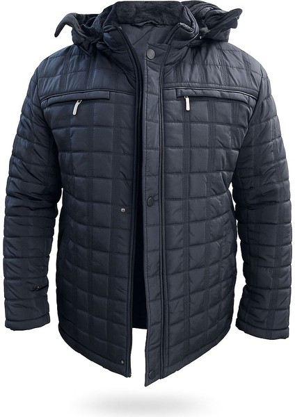 Erkek Lacivert Kapüşonlu Içi Kürklü Şişme Su Itici Rüzgar Geçirmez Mont fiyatları