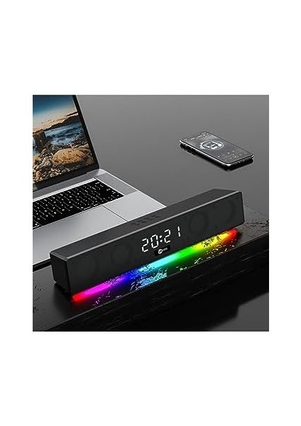 DS103 Rgb Bluetooth Radyo 75DB + Saat/alarm Aux, Bellek, Sd Kart 3D Surround Ses Oyun, Ev, Ofis, Sinema Seyahat 10W Kompakt 41,5 x 7 x 6 cm Soundbar Işıklı Speaker Siyah modelleri