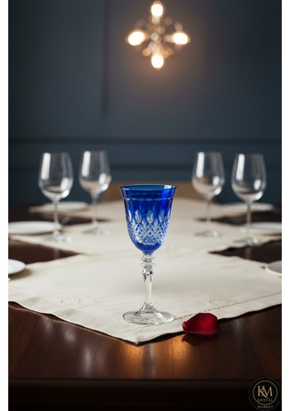 El Yapımı Kristal Damla Renkli Lüks Ayaklı Kadeh Kahve Yanı Su Bardağı