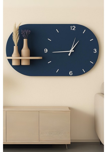 Modern Tasarım Raflı Nera Duvar Saati 75X45 Somon
