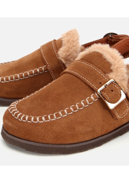 01TEH315700A370 KADIN Süet Deri Taba Içi Kürklü Sabo Terlik modelleri