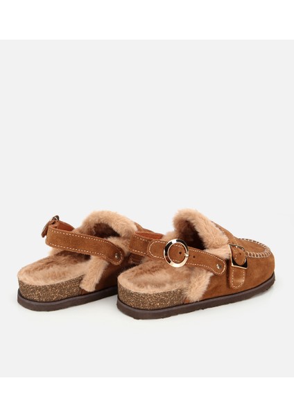 01TEH315700A370 KADIN Süet Deri Taba Içi Kürklü Sabo Terlik fırsatları