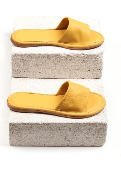 141759 Günlük Düz Terlik Hakiki Deri Sarı fırsatları