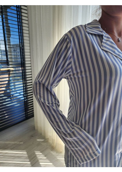 Milan Mavi Çizgili Kadın Pijama Takımı fiyatları