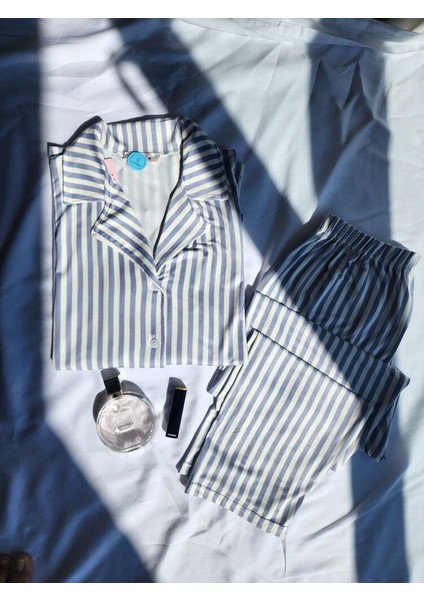 Milan Mavi Çizgili Kadın Pijama Takımı modelleri