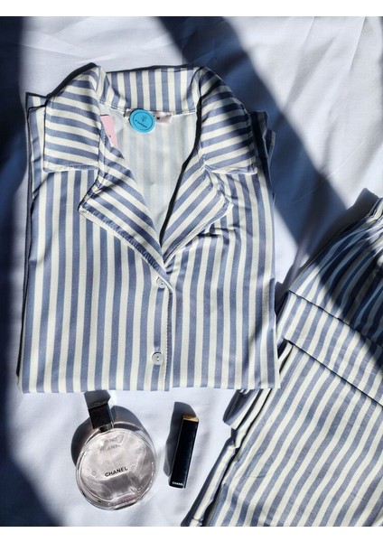 Milan Mavi Çizgili Kadın Pijama Takımı fırsatları