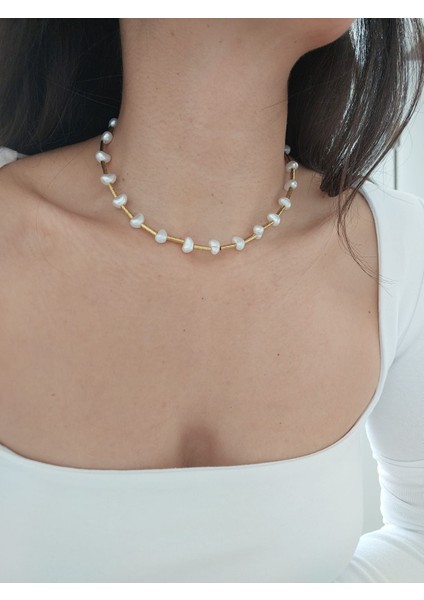 Gold Incili Boru Kolye