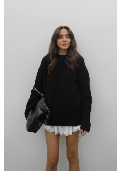 Siyah Yün Karışımlı Kazak