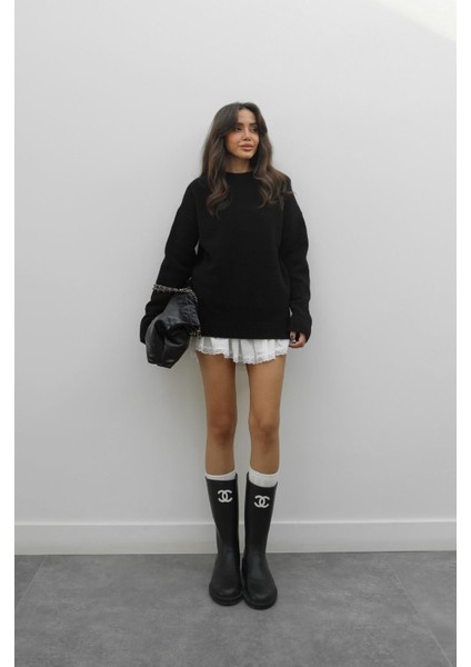 Siyah Yün Karışımlı Kazak fırsatları