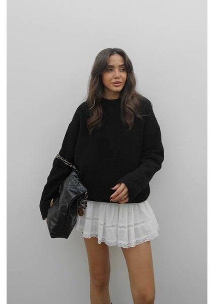 Siyah Yün Karışımlı Kazak indirimleri