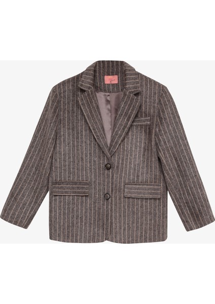 Çizgili Kaşe Blazer Ceket Vizon