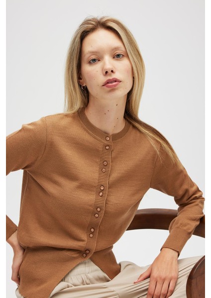 Ripley Çelik Örgü, Düğmeli Kadın Triko Hırka - Camel indirimleri