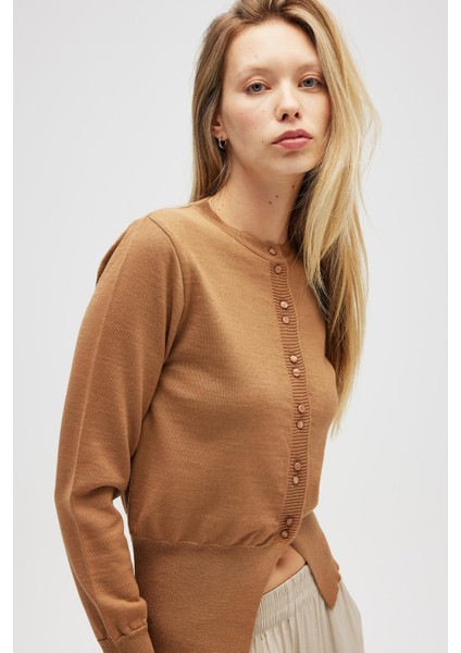 Ripley Çelik Örgü, Düğmeli Kadın Triko Hırka - Camel
