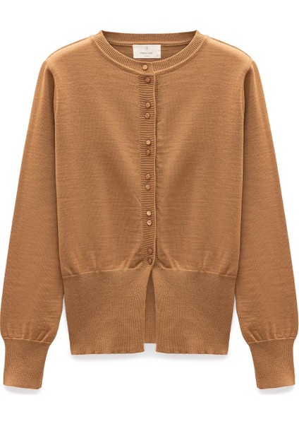 Ripley Çelik Örgü, Düğmeli Kadın Triko Hırka - Camel