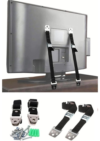 LCD LED Tv Askısı Dolap Büfe Kitaplık Sabitleme Bebek Çoçuk Koruma Deprem Güvenlik Kemeri (1 Takım 2 Kemer)