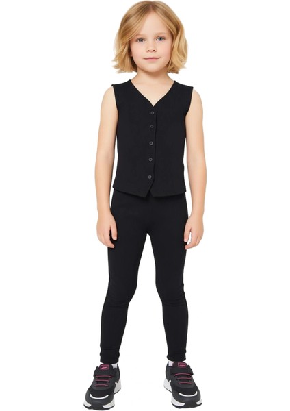 Kız Çocuk V Yaka Düğmeli Fitilli Yelek ve Esnek Tayt Takımı Kaliteli Şık Rahat fırsatları