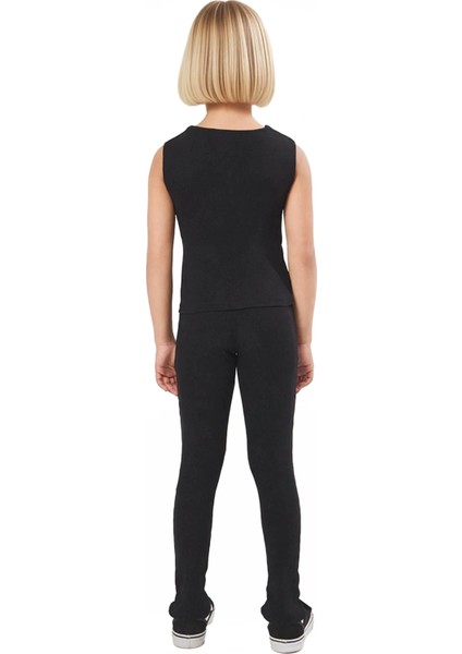 Kız Çocuk V Yaka Düğmeli Fitilli Yelek ve Esnek Tayt Takımı Kaliteli Şık Rahat indirimleri