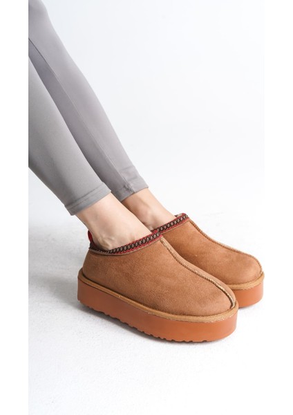 Leıla Bağcıksız Düz ve Kalın Taban Içi Kürklü Kısa Süet Kadın Bot Stt - Taba fiyatları