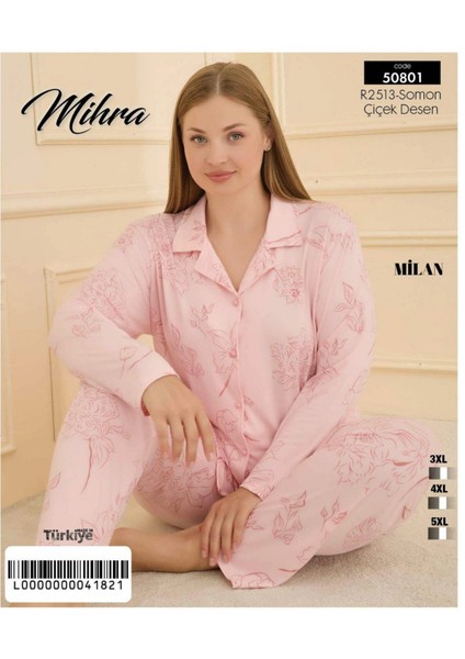 Mihra 50801 Kadın Düğmeli Battal Pijama Takımı