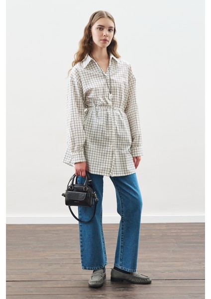 Desenli Poplin Tunik Ekru