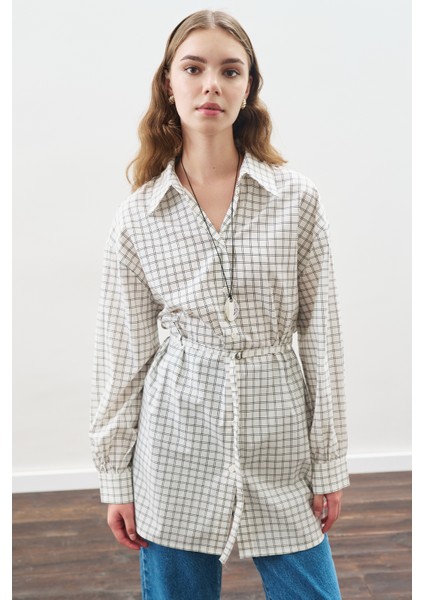 Desenli Poplin Tunik Ekru modelleri