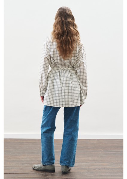 Desenli Poplin Tunik Ekru