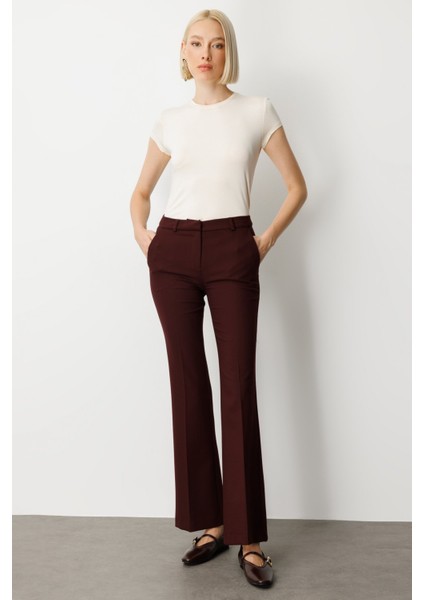 Kadın Ispanyol Paça Yan Cepli Pantolon 5011 Bordo