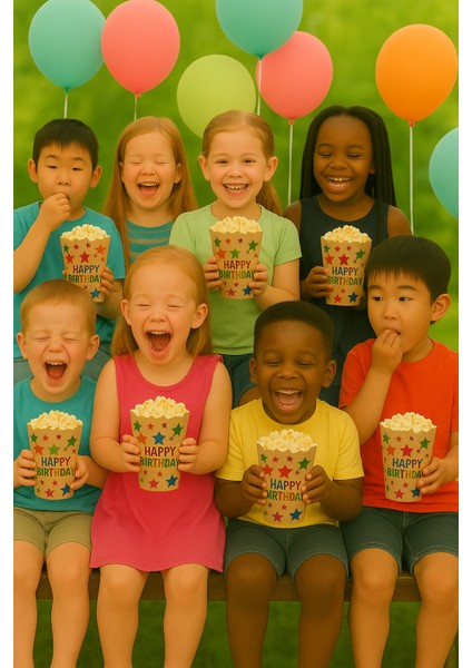 Mısır Kutusu Kraft Renkli Yıldızlı Desenli Happy Birthday Yazılı 8li Doğum Günü Malzemesi