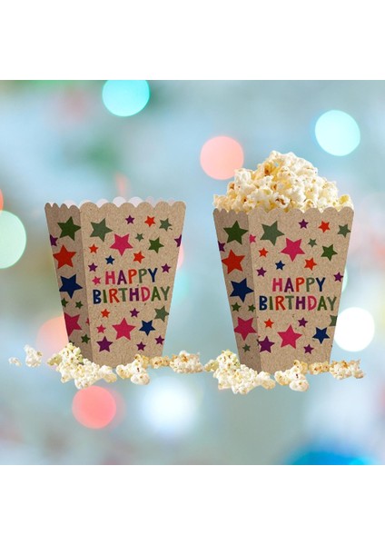 Mısır Kutusu Kraft Renkli Yıldızlı Desenli Happy Birthday Yazılı 8li Doğum Günü Malzemesi fiyatları
