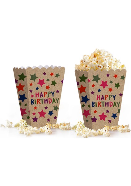 Mısır Kutusu Kraft Renkli Yıldızlı Desenli Happy Birthday Yazılı 8li Doğum Günü Malzemesi modelleri