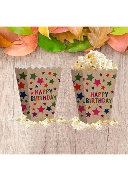 Mısır Kutusu Kraft Renkli Yıldızlı Desenli Happy Birthday Yazılı 8li Doğum Günü Malzemesi fırsatları