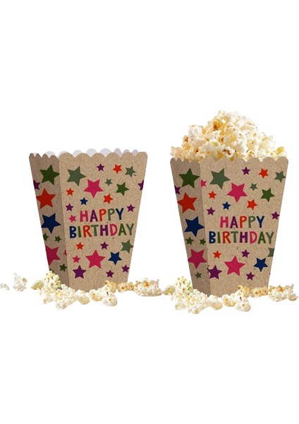 Mısır Kutusu Kraft Renkli Yıldızlı Desenli Happy Birthday Yazılı 8li Doğum Günü Malzemesi indirimleri